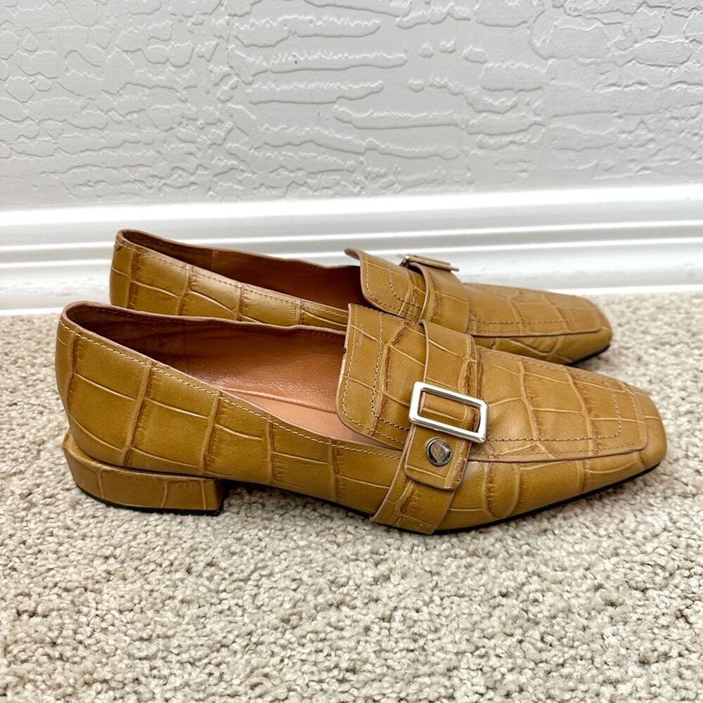 SARTO By Franco Sarto Tan Croc-Embossed Loafers with Buckle